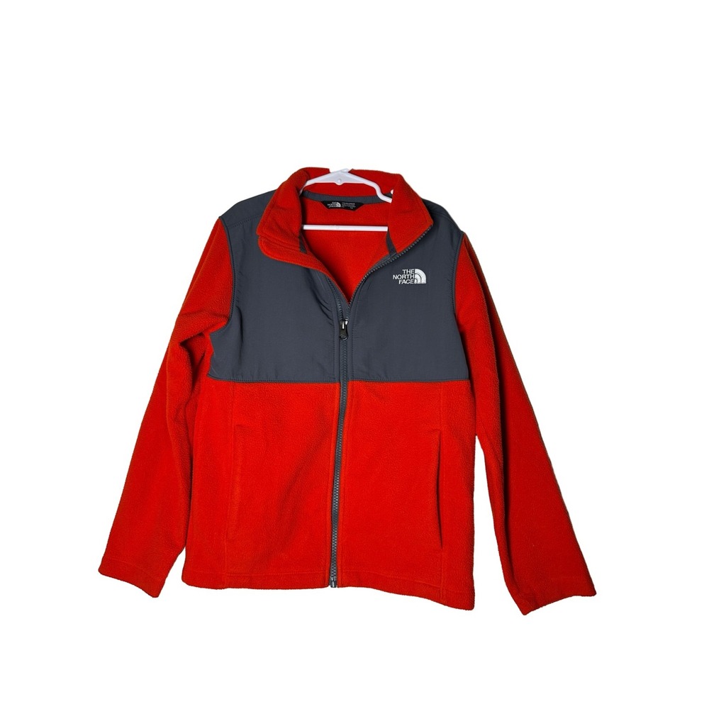 The North Face Denali Fleece Jacket Youth Red Gray Full Zip Colorblock Sz 7/8